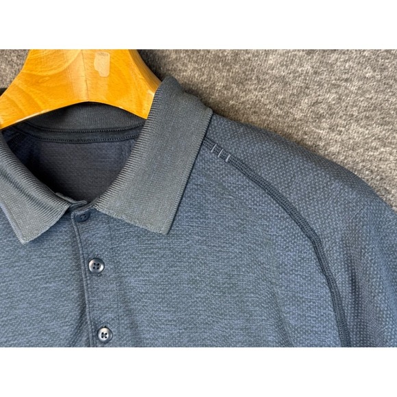 Lululemon Vent Tech Short Sleeve Textured Polo Shirt‎ Blue Mens Size L Athletic - Picture 2 of 9